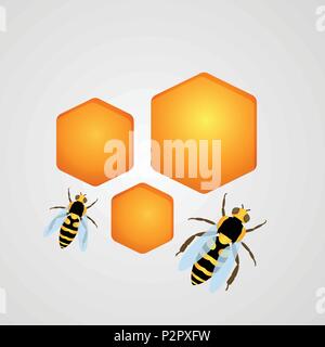 Background with bees and honeycombs. Stock Vector