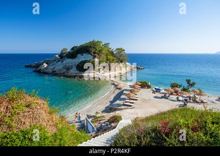 Greece, Samos island, Kokkari, picturesque village on the north coast, pebbles beach close to the harbour Stock Photo