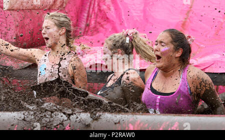 Poole, UK. 16th June 2018.   Mud, mud, glorious mud. Over a thousand women took part in the Pretty Muddy 5k race in Poole raising money for Cancer Research UK. Poole Dorset, UK. Credit: Richard Crease/Alamy Live News Stock Photo