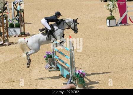 Bolesworth, Cheshire, UK. 16th Jun, 2018.  Molly Davies riding Bayard at the Equerry Bolesworth International Horse Show. Credit MediaWorldImages/AlamyLiveNews. Stock Photo