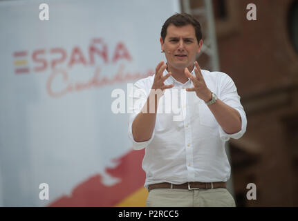 Ciudadanos party leader Albert Rivera speaks as he participates in an event to present the new platform named 'España Ciudadana' (citizen Spain) after his official presentation in Madrid. According to Ciudadanos, the platform borned with the purpose to form a new common project with all Spanish and to regain the proud of being spanish. Stock Photo
