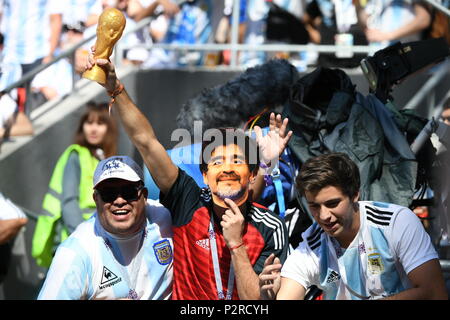 Moscow, Russia. 16th June, 2018. Fans of Argentina react prior to a group D match between Argentina and Iceland at the 2018 FIFA World Cup in Moscow, Russia, June 16, 2018. Credit: Du Yu/Xinhua/Alamy Live News Stock Photo