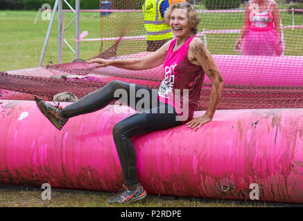 Baiter Park, Poole, Dorset, UK. 16th June 2018. Hundreds of women take part in Pretty Muddy Race for Life to raise money for Cancer Research UK over an obstacle course over 5km and have fun getting covered in mud. Credit: Carolyn Jenkins/Alamy Live News Stock Photo