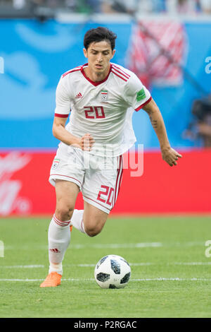 Sardar AZMOUN (IRN) with Ball, Individual with ball, Action, Full figure, upright, Morocco (MAR) - Iran (IRN) 0: 1, Preliminary Round, Group B, Game 4, on 06/15/2018 in St.Petersburg; Football World Cup 2018 in Russia from 14.06. - 15.07.2018. | usage worldwide Stock Photo