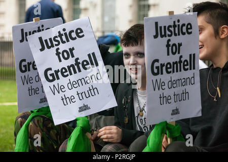 London, UK. 16th June, 2018. Hundreds of people take part in a Justice for Grenfell solidarity march from Downing Street to the Home Office and back two days after the first anniversary of the Grenfell Tower fire during which 72 people died and over 70 were injured. Credit: Mark Kerrison/Alamy Live News Stock Photo