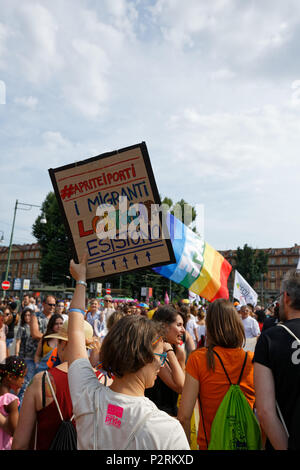 Turin, Italy. 16th June, 2018. People demonstrate for the LGBT rights. Credit: MLBARIONA/Alamy Live News Stock Photo