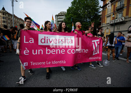 Turin, Italy. 16th June, 2018. People demonstrate for the LGBT rights. Credit: MLBARIONA/Alamy Live News Stock Photo