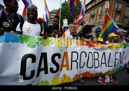 Turin, Italy. 16th June, 2018. People demonstrate for the LGBT rights. Credit: MLBARIONA/Alamy Live News Stock Photo