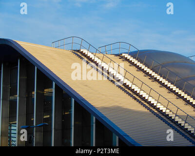 Reading, United Kingdom - May 02 2017:   Stairway up the roof of the new Reading station building Stock Photo
