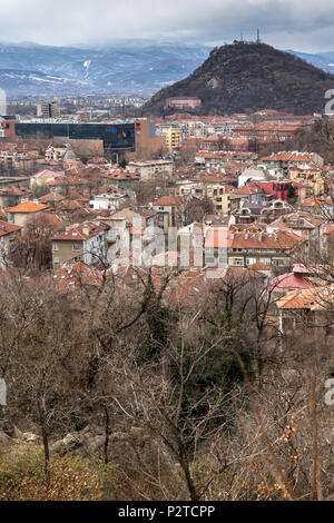 PLOVDIV, BULGARIA - DECEMBER 30 2016:  Panoramic view of city of Plovdiv from Sahat tepe hill, Bulgaria Stock Photo