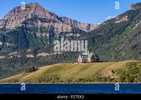 Prince of Wales Hotel and National Historic Site in Waterton Lakes National Park in Alberta, Canada. Stock Photo