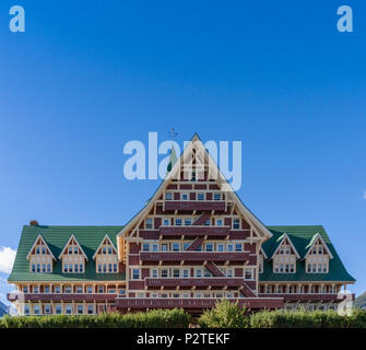 Prince of Wales Hotel and National Historic Site in Waterton Lakes National Park in Alberta, Canada. Stock Photo