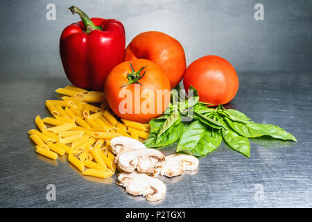 ingrediants for cooking on a stainless steel background Stock Photo