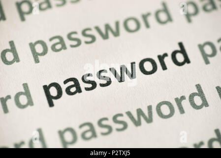 word password printed on white paper macro Stock Photo