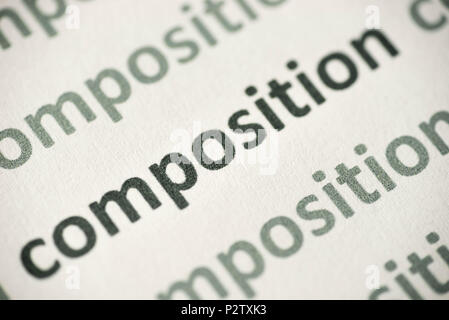 word composition printed on white paper macro Stock Photo