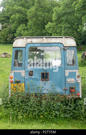 Old Land Rover 110 in a field, England, UK Stock Photo