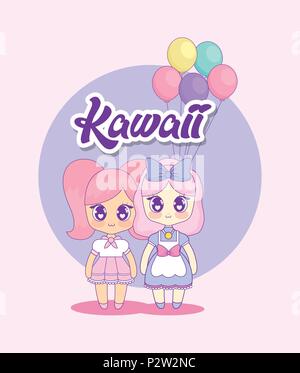 group of cute kawaii girls characters vector illustration design Stock Vector