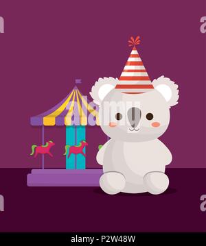 cute koala and carousel icon over purple background, colorful design. vector illustration Stock Vector