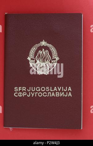 Yugoslavia passport issued circa 1980 to female citizen Antolic Nevenka. Predates the civil war and separation into five new states in 1991/1992. Stock Photo