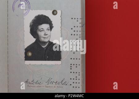 Yugoslavia passport issued circa 1980 to female citizen Antolic Nevenka. Predates the civil war and separation into five new states in 1991/1992. Stock Photo