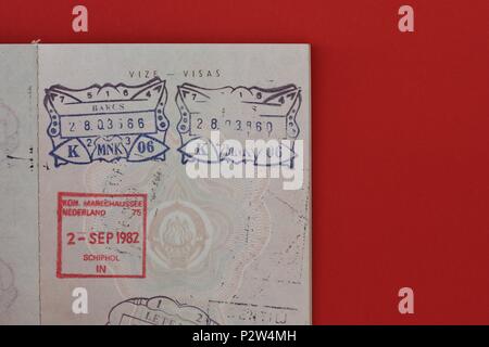 Yugoslavia passport issued circa 1980 to female citizen Antolic Nevenka. Predates the civil war and separation into five new states in 1991/1992. Stock Photo