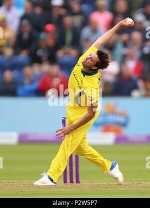 Australia's Jhye Richardson during the One Day International match at the SSE SWALEC Stadium, Cardiff. Stock Photo