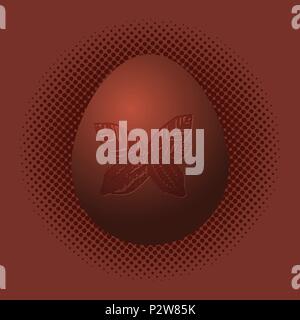 World Chocolate Day. Concept of a delicious holiday. 11 July. Chocolate egg. Imprint - cocoa fruit with leaves Stock Vector