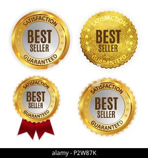 Best Seller Golden Shiny Label Sign Collection Set. Vector Illustration