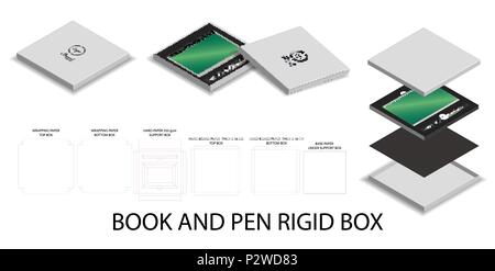 3d mockup box and dieline for book and pen Stock Vector