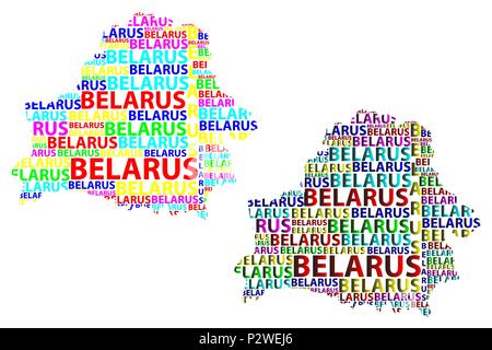 Sketch Belarus letter text map, Belarus - in the shape of the continent, Map Republic of Belarus (Byelorussia or Belorussia) - color vector illustrati Stock Vector