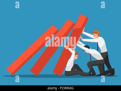 Business team try to stop falling graph. Business crisis and teamwork concept. Stock Vector