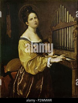 'Saint Cecilia', Late 16th century - Early 17th century, Oil on canvas, 128 cm x 100 cm, P00353. Author: Antiveduto Grammatica (1571-1626). Location: MUSEO DEL PRADO-PINTURA, MADRID, SPAIN. Stock Photo