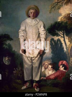 Gilles - ca. 1718-19 - 184,5x149, cm - oil on canvas. Author: Jean Antoine Watteau (1684-1721). Location: LOUVRE MUSEUM-PAINTINGS, FRANCE. Also known as: GILLES. Stock Photo