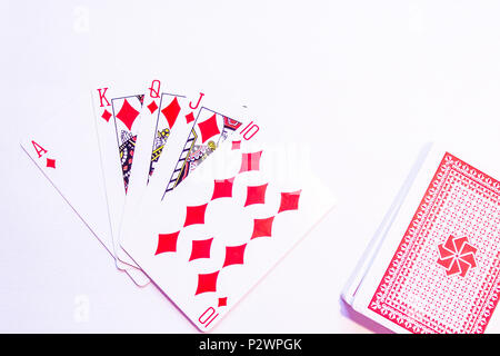 Playing Cards Royal Flush in Poker with Diamonds Stock Photo