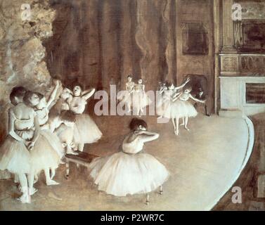 Ballet Rehearsal on the Stage - 1874 - 65x81 cm - oil on canvas. Author: Edgar Degas (1834-1917). Location: MUSEE D'ORSAY, FRANCE. Also known as: ENSAYO DE BALLET SOBRE EL ESCENARIO. Stock Photo