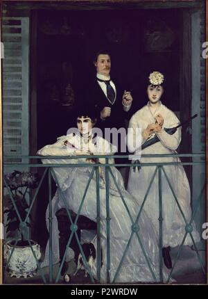 The Balcony - 1868/69 - 170x124 cm - oil on canvas. Author: Edouard Manet (1832-1883). Location: MUSEE D'ORSAY. Also known as: EL BALCON. Stock Photo