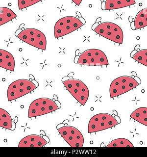 ladybug seamless pattern, abstract texture. vector art illustration for print - hand drawn style Stock Vector