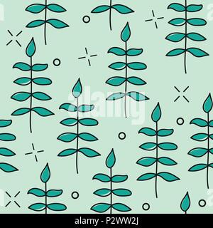 Hand drawn vector seamless pattern with floral elements. Vector pattern with leaves, twigs, branches, berries, grass Stock Vector