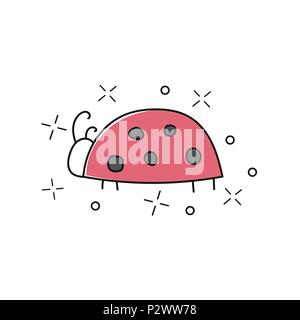 Vector hand drawn illustration of ladybug isolated on white background. Great for kids and children designs of clothes, apparel, toys, mobile games an Stock Vector