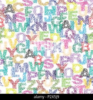 Doodle alphabet seamless pattern on white background. EPS 10 Stock Vector