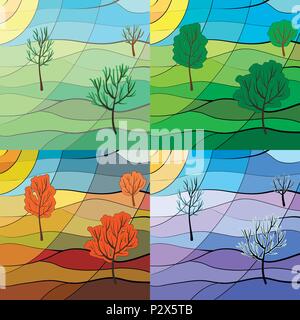 landscape in four sesons Stock Vector