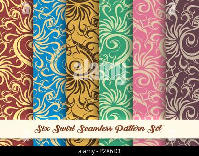 Set of Abstract Swirl Seamless Pattern. Vector illustration. Stock Vector