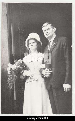 THE CZECHOSLOVAK SOCIALIST REPUBLIC - CIRCA 1970s: Vintage photo shows a newlyweds. Retro black & white  photography. Stock Photo