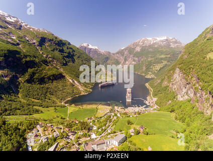 Photo of Geiranger fjord area, Norway. Aerial view at summer time. Stock Photo