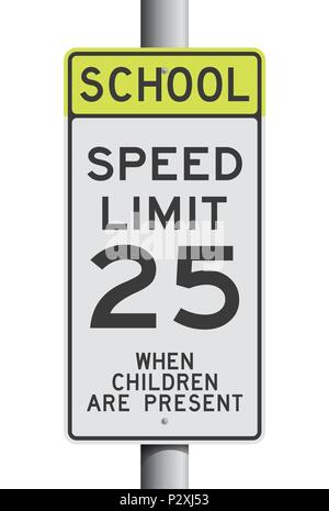 Vector illustration of a School Speed Limit road sign on post Stock Vector