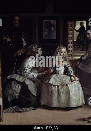 Pierre Audouin  Las Meninas: the family of Philip IV in the foreground  with the Infanta Margarita in the centre, Velázquez standing painting at  left, the King and Queen reflected in the