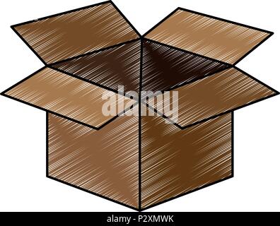 Cardboard box open scribble Stock Vector