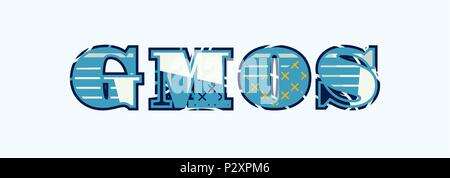 The word GMOS concept written in colorful abstract typography. Vector EPS 10 available. Stock Vector