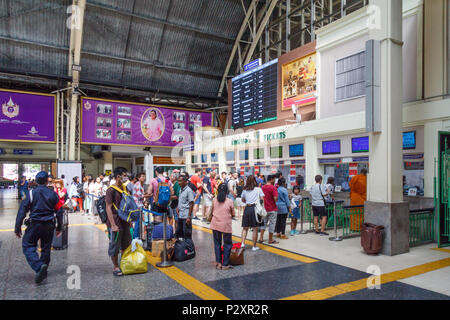 Bangkok, Thailand-19th March 2018: Passengers queuing for tickets, Hua Lamphong station. This is the main railway station. Stock Photo