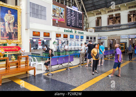 Bangkok, Thailand-19th March 2018: Passengers queuing for tickets, Hua Lamphong station. This is the main railway station. Stock Photo